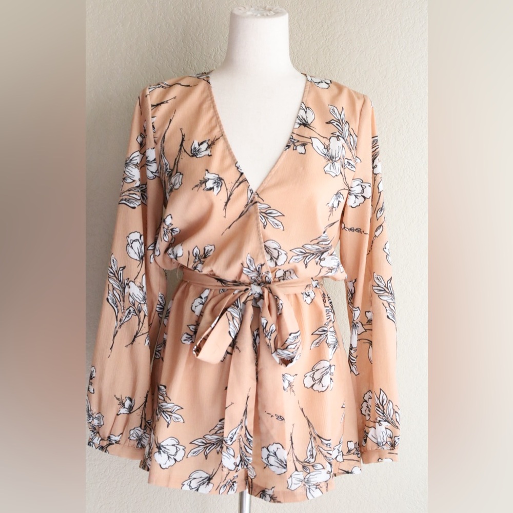 Aakaa Beige and Black Floral Romper